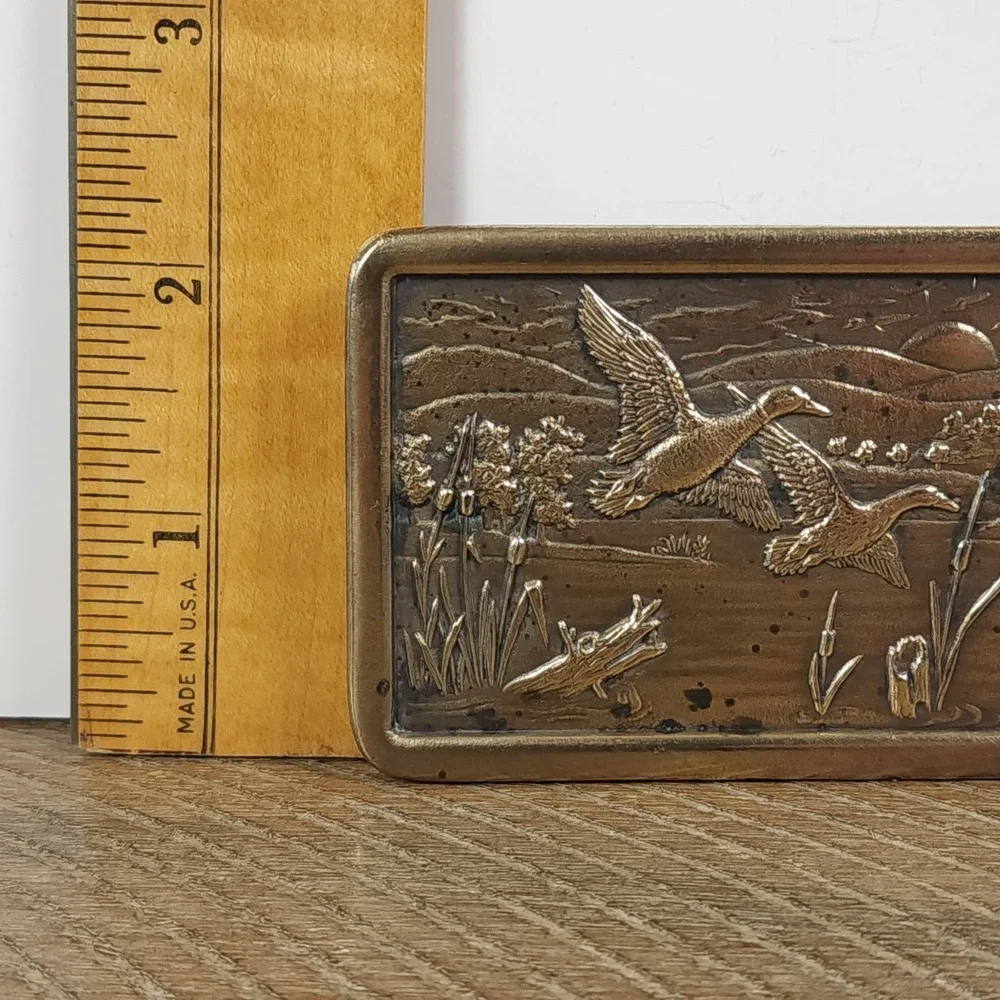Vintage Solid Brass Flying Ducks Belt Buckle